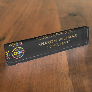 Modern Stijlvol Zwart Goud Business Logo Kantoor Naambordje