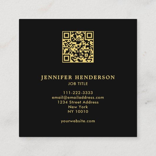Modern stijlvol zwart goud QR code professional Vierkante Visitekaartje (Achterkant)