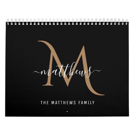Modern stijlvol zwart goudfotomonogram kalender (Hoes)