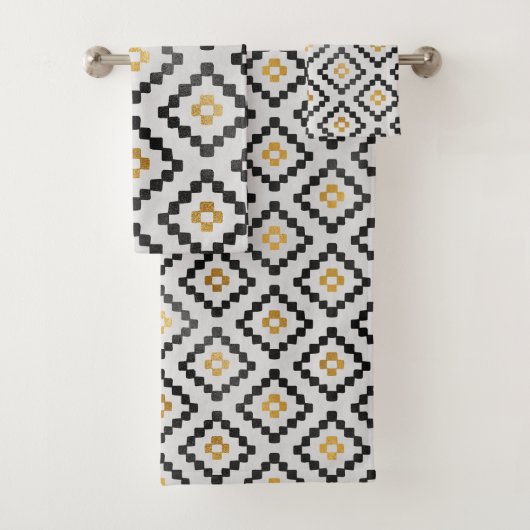 Modern stijlvol zwart grijs goud geometrisch ontwe bad handdoek (Insitu)