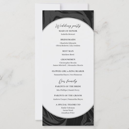 Modern stijlvol zwart marmer bruiloft programma (Achterkant)
