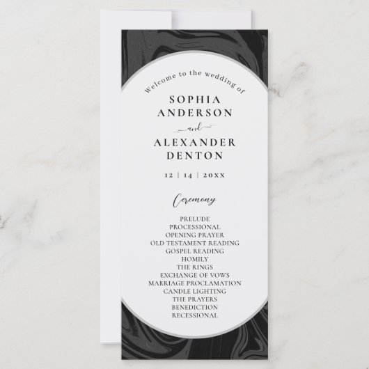 Modern stijlvol zwart marmer bruiloft programma (Voorkant)
