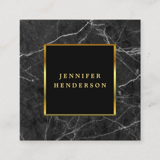 Modern stijlvol zwart marmer en goud professional vierkante visitekaartje (Voorkant)
