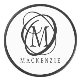 Modern stijlvol zwart monogram hockey puck