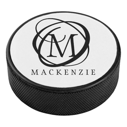 Modern stijlvol zwart monogram hockey puck (3/4)
