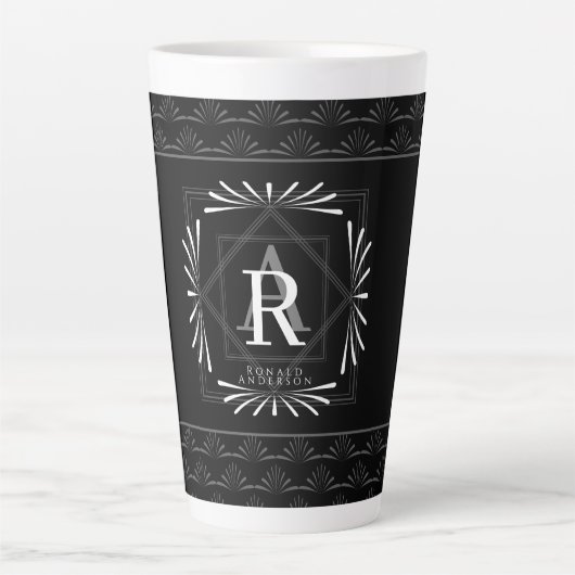 Modern stijlvol zwart monogram latte mok (Voorkant)