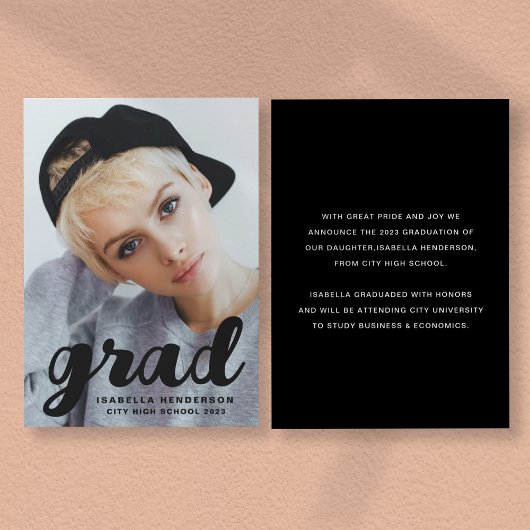 Modern Stijlvol zwart-Script-fotoAfstuderen Aankondiging