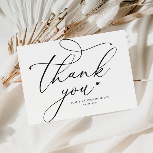 Modern Stijlvol Zwart Script Wedding Dank u kaart