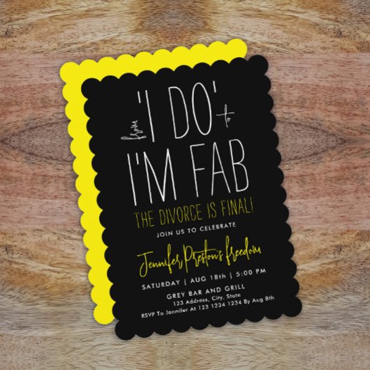 Modern Stijlvol Zwart Wit Geel Scheidingsfeest Kaart