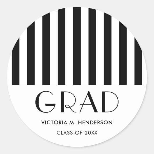 Modern Stijlvol Zwart-Wit Graduation Party Ronde Sticker (Voorkant)