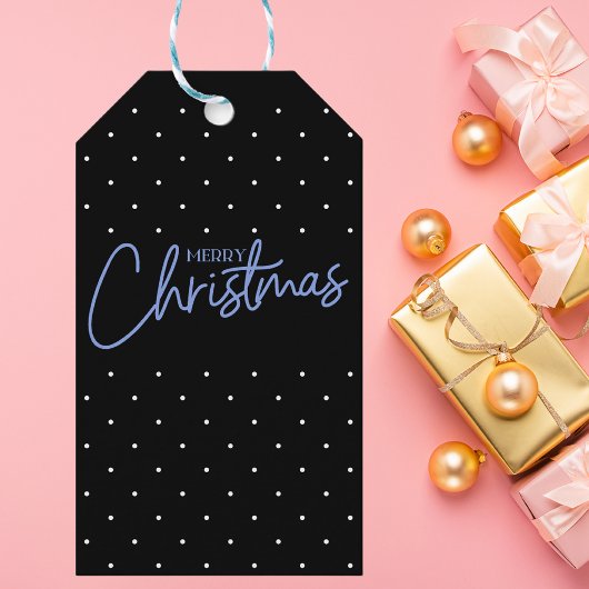 Modern stijlvol zwart-wit kerstscript cadeaulabel