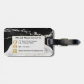 Modern Stijlvol Zwart Wit Marmer Monogrammed Goud Bagagelabel (Achterkant horizontaal)