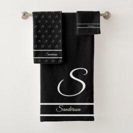 Modern Stijlvol zwart-wit monogram Bad Handdoek