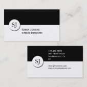 Modern stijlvol zwart-wit monogram visitekaartje (Voorkant / Achterkant)