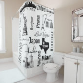 Modern stijlvol zwart-wit Parijs Texas Frankrijk Douchegordijn (In situ)