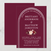 Modern Stijlvolle Arch Wedding Burgundy Floral Kaart (Voorkant / Achterkant)