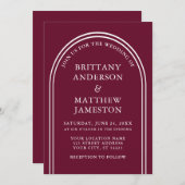 Modern Stijlvolle Arch Wedding Burgundy Kaart (Voorkant / Achterkant)