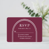 Modern Stijlvolle Arch Wedding Burgundy RSVP Kaartje (Staand voorkant)