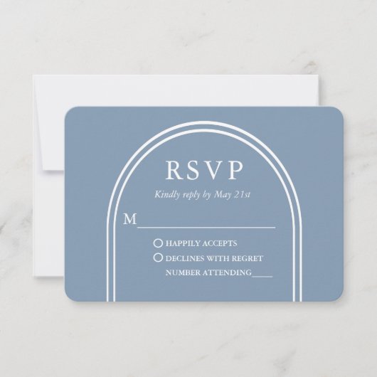 Modern Stijlvolle Arch Wedding Dusty Blue RSVP Kaartje (Voorkant)