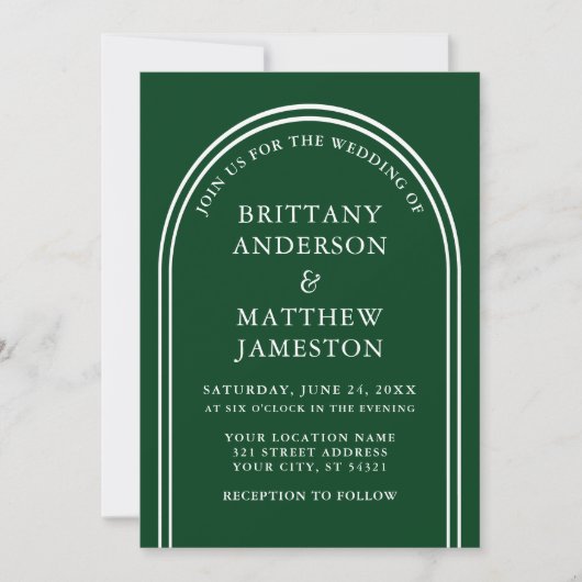 Modern Stijlvolle Arch Wedding Green Kaart (Voorkant)