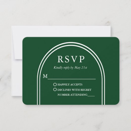 Modern Stijlvolle Arch Wedding Green RSVP Kaartje (Voorkant)