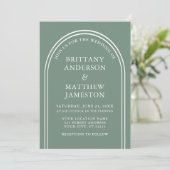 Modern stijlvolle Arch Wedding Sage Green Foto Kaart (Staand voorkant)