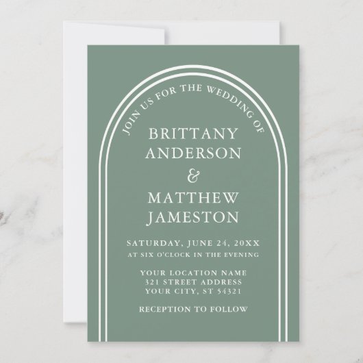 Modern Stijlvolle Arch Wedding Sage Green Kaart (Voorkant)
