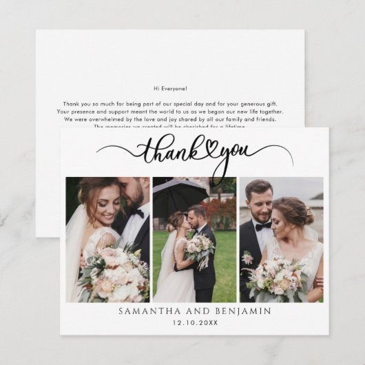 Modern Stijlvolle bruiloft 3 foto's Dank u Notitiekaartje (Voorkant / Achterkant)