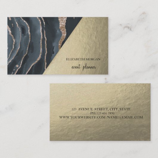 Modern stijlvolle gouden zwarte marmer, geometrisc visitekaartje (Voorkant / Achterkant)