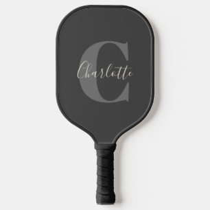 Modern Stijlvolle kalligrafie Monogrammed Black Gr Pickleball Paddle
