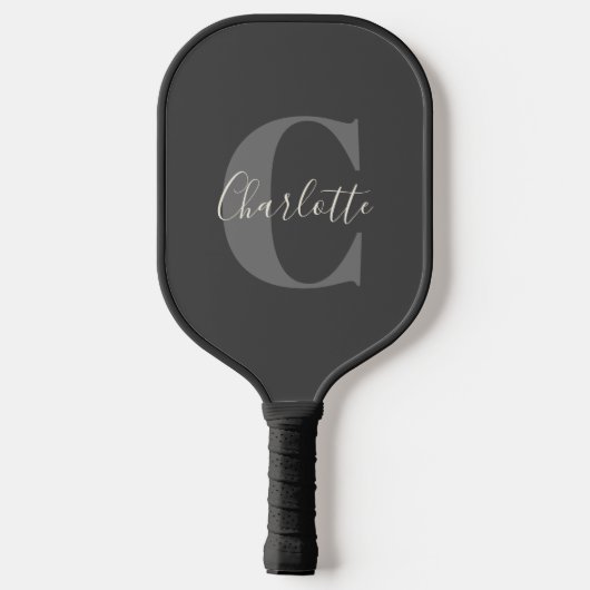 Modern Stijlvolle kalligrafie Monogrammed Black Gr Pickleball Paddle (Achterkant)