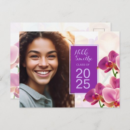 Modern Stijlvolle Orchideeën Afstuderen Uitnodigin Briefkaart (Voorkant / Achterkant)