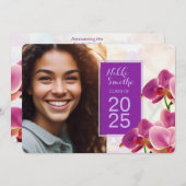 Modern Stijlvolle Orchideeën Afstuderen Uitnodigin Kaart (Voorkant / Achterkant)
