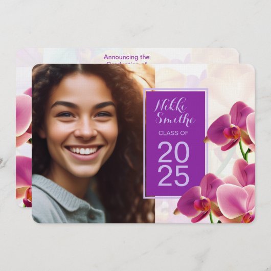 Modern Stijlvolle Orchideeën Afstuderen Uitnodigin Kaart (Voorkant / Achterkant)