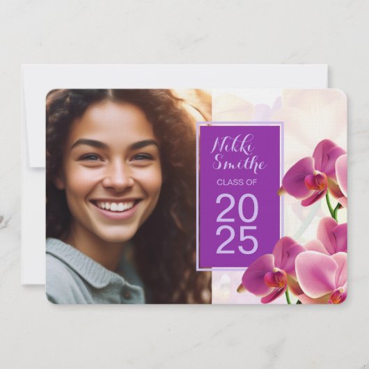Modern Stijlvolle Orchideeën Afstuderen Uitnodigin Kaart (Voorkant)