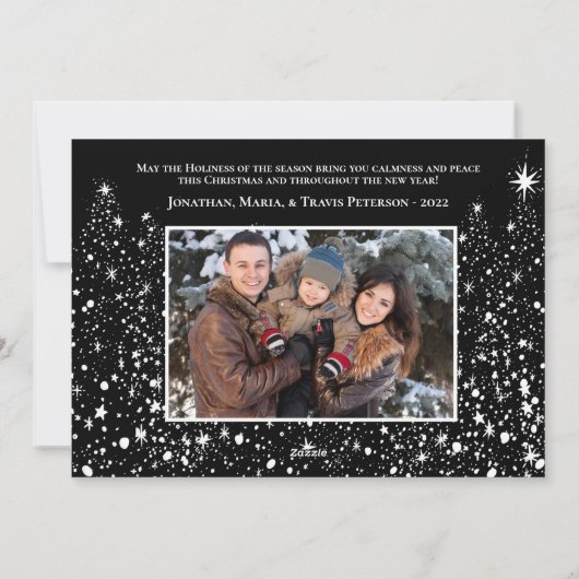 Modern Stille Nacht Rendier & Bomen Foto Zwart Feestdagenkaart (Achterkant)