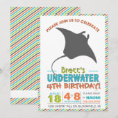 Modern Sting Ray Oranje Green Invite Kaart (Voorkant / Achterkant)