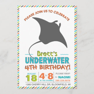 Modern Sting Ray Oranje Green Invite Kaart