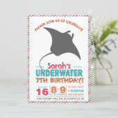 Modern Sting Ray Roze en Sinaasappel Uitnodigen Kaart (Staand voorkant)