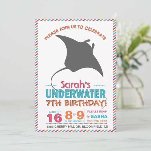 Modern Sting Ray Roze en Sinaasappel Uitnodigen Kaart (Staand voorkant)