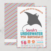 Modern Sting Ray Roze en Sinaasappel Uitnodigen Kaart (Voorkant / Achterkant)