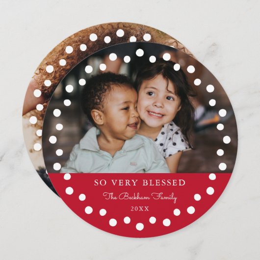 Modern Stippen Lijst Rood Ornament 2 Foto Feestdagenkaart (Voorkant / Achterkant)