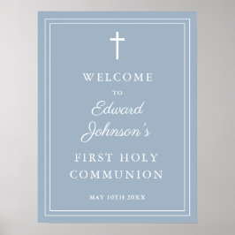 Modern Stof Blauw Eerste Heilige Communie Welkom B Poster