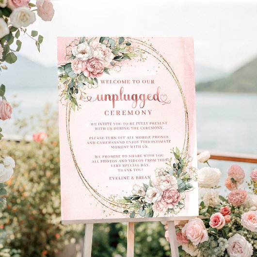 Modern Stof Roze Bloem Unplugged Ceremoniebord Poster
