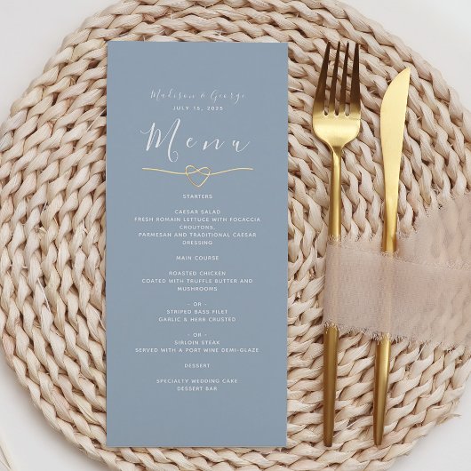 Modern Stofblauw Huwelijksmenu Menu