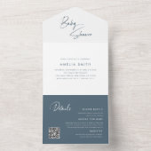 Modern stoffig blauw Baby shower minimalistisch All In One Uitnodiging (Binnen)