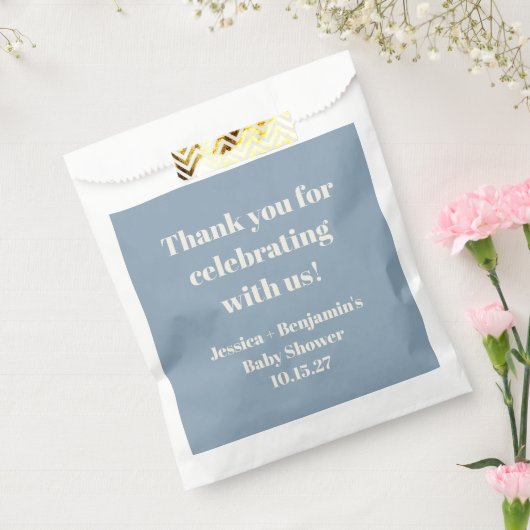 Modern stoffig blauw Baby shower op maat bedankt Bedankzakje (Gezegeld)