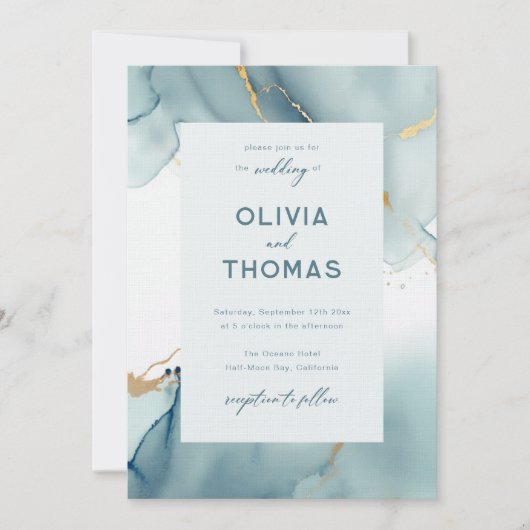 Modern Stoffig Blauw Blauwgroen Elegant Lijst Stra Kaart (Voorkant)