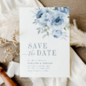 Modern Stoffig Blauw Bloemen Bewaar de datum kaart