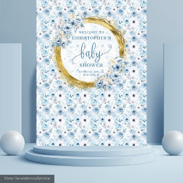 Modern stoffig blauw bloemen gouden jongen baby sh wandkleed